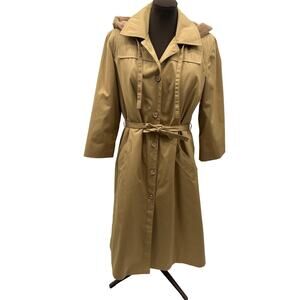 London Fog Maincoats Trench Coat Women’s Size 14 Reg Tan Hooded Removable Liner